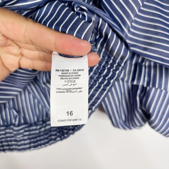 Habitual Girls 16 Blue White Striped Joyce Gathered Sleeve Tie Waist Top Blouse - Picture 5 of 9